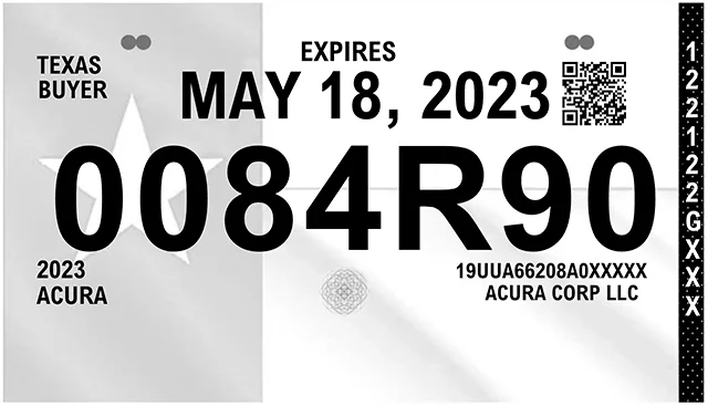 Sample of Temporary License Plate